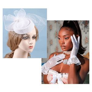 🤍 2PCS Pinup Retro Vintage Classy 1950s White Hat Gloves Accessories Set NEW